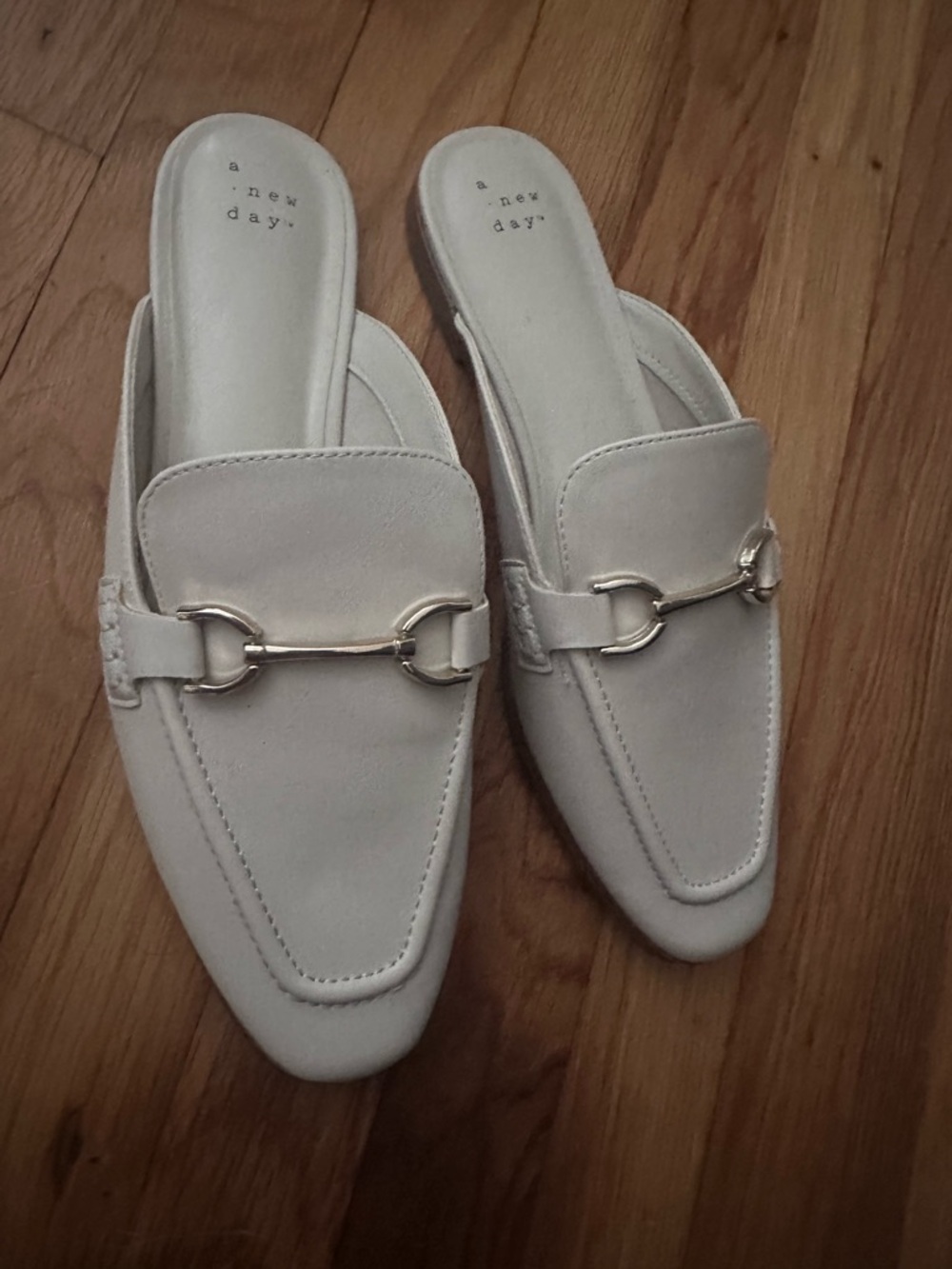 a new day Cream Slip-On Mule Loafers with Gold Bit